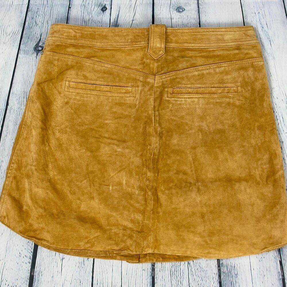 Blank-NYC Genuine Leather Suede Snap front pecan Aline mini skirt bareback sz 28 - Picture 5 of 5